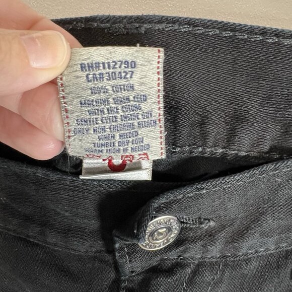 True Religion Mens 38 Black Straight Flap Leg Casual Y2K Streetwear Jeans - Picture 7 of 9